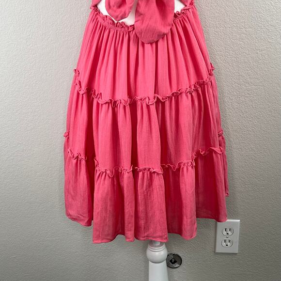 Lush Pink Blossom Lace Tie Back Square Neck Tiered Sleeveless Mini Dress LG NWT - Picture 9 of 12